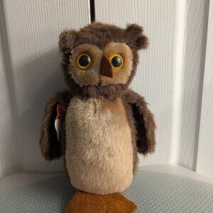 Vintage 1970s Samwoo Owl Plush Stuffed Animal w/ Tag Harver Martin Korea 10" Toy